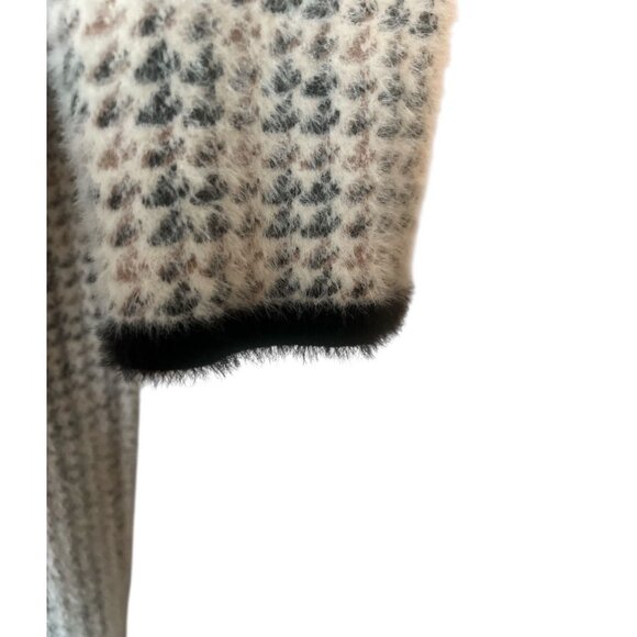 Cyrus Houndstooth Ivory Black Open Front Nylon Blend Long Sleeve Cardigan Large - Picture 9 of 11